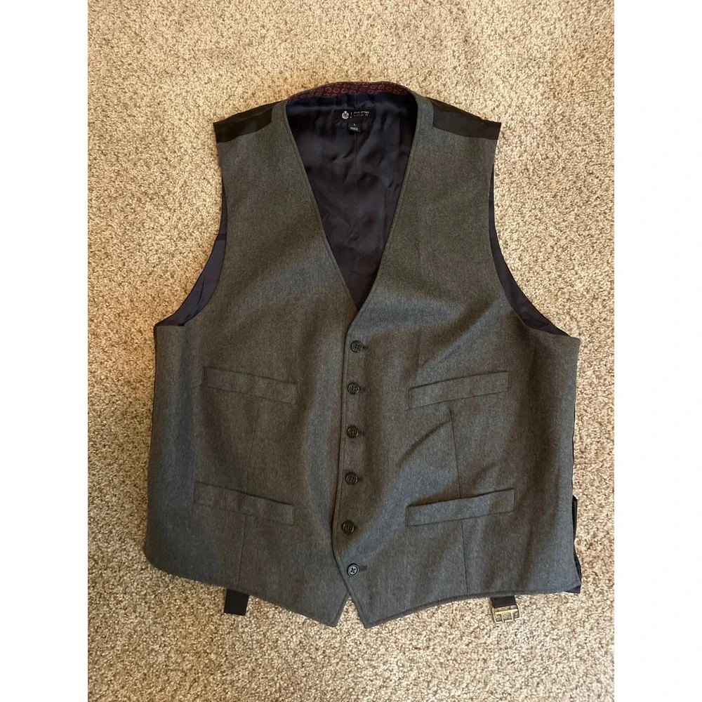 J. Crew Men's Suit Vest L Gray Button Front Adjustable Back Strap Formal Cinch